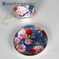 240ml Deep Blue Design Fine Bone China Copies et soucoupes de thé aux couleurs vives, Hot Sale Cup for Coffee